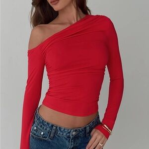 Princess Polly Vibrant Red One-Shoulder Long Sleeve Top